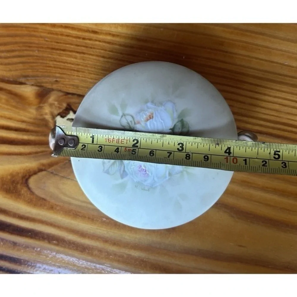 2-PC‎ Antique Bayreuth Bavaria Ivory Vanity Basket & Trinket Dish Artist Signed